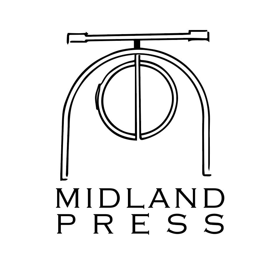 Black line art logo of a printing press above the words 'MIDLAND PRESS' on a plain white background.